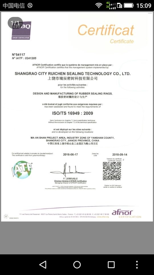 চীন Dongguan Ruichen Sealing Co., Ltd. সার্টিফিকেশন